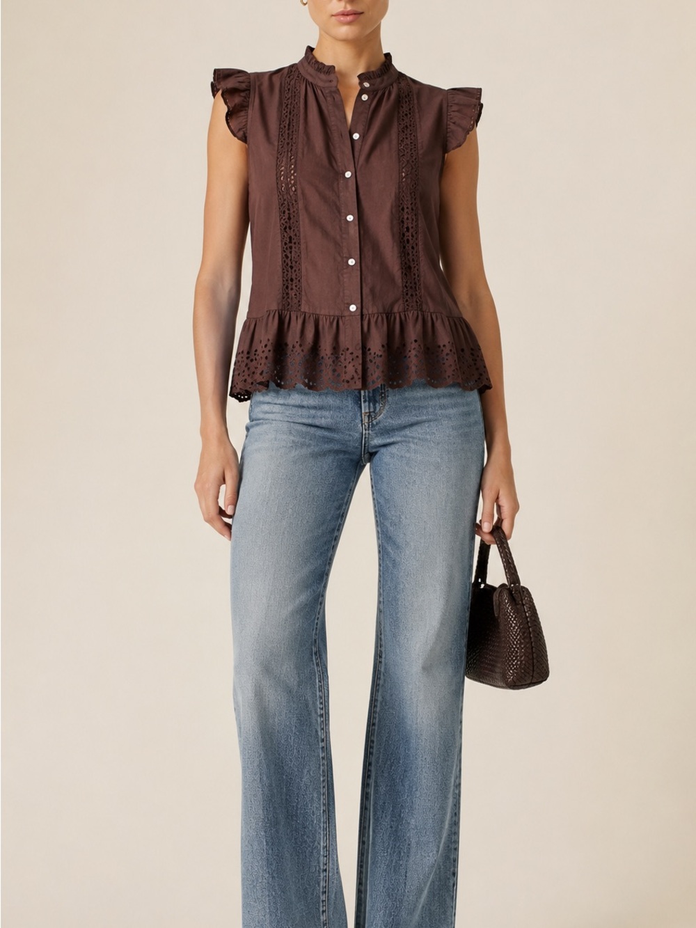 Marc New York  Brown Ruffled Lace Sleeveless Blouse Brand New with tags ✨✨